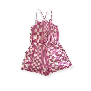 Tea Collection • Girls Pink Geometric Print Smocked Sleeveless Romper • Size 7